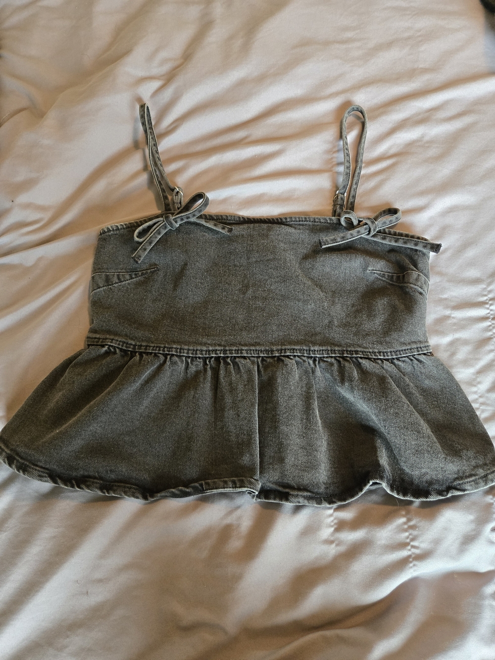 Grey Denim Peplum Tank Top